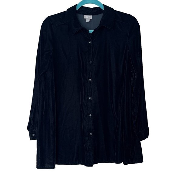 J Jill Womens Velvet Button Up Tunic Size S Black Flowy Mature Oversized Office - Picture 1 of 7